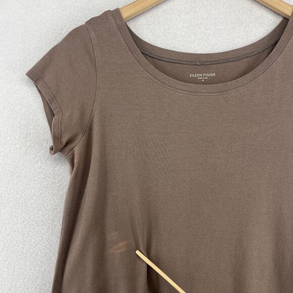 EILEEN FISHER Dress M Organic Cotton Stretch Jersey Scoop Neck Midi Brown USA - Picture 9 of 13